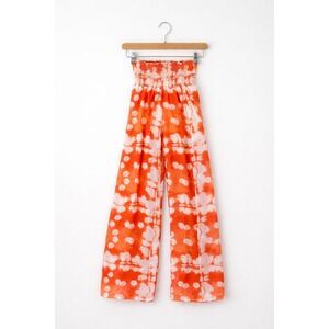 Forgotten Grace Wide Leg Pants Womens S Orange Tie Dye Smocked Boho Beach Resort